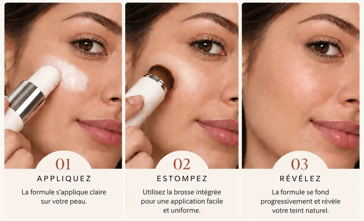 Application du stick, estompage à la brosse et résultat